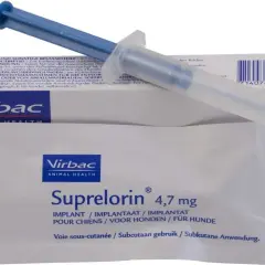 Zestaw do **kastracja chemiczna psa**: implant Suprelorin 4,7 mg od Virbac i aplikator.