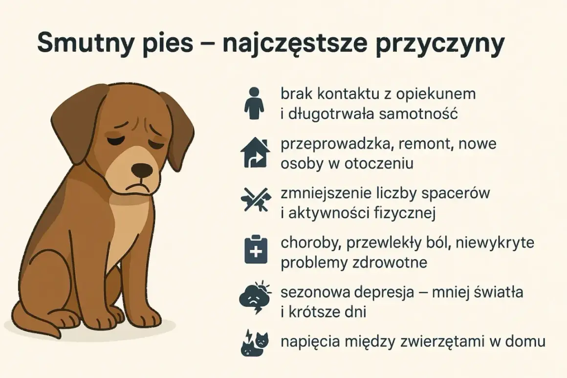 Smutny pies, który jest osowiały i ciągle śpi, może cierpieć z powodu samotności, zmian w otoczeniu, braku ruchu lub problemów zdrowotnych.