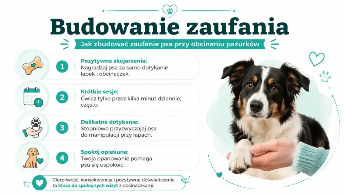 Jak obciąć psu pazury? Buduj zaufanie: nagradzaj, ćwicz krótko, delikatnie dotykaj łap i zachowaj spokój. Cierpliwość to klucz.